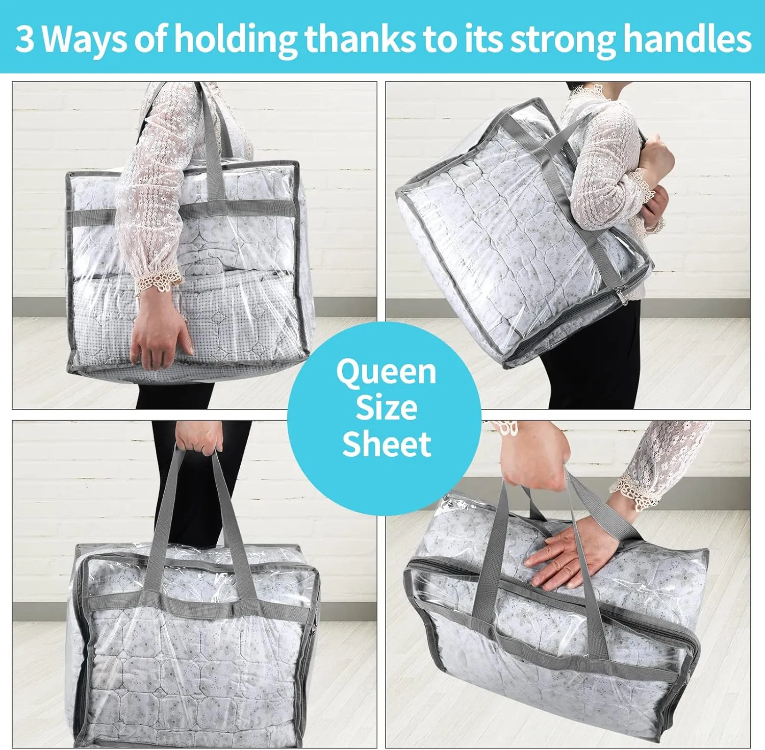 Vinyl Storage Bags for Sheet, Thin Blanket, Sofa Pillow, Clothes (Grey)