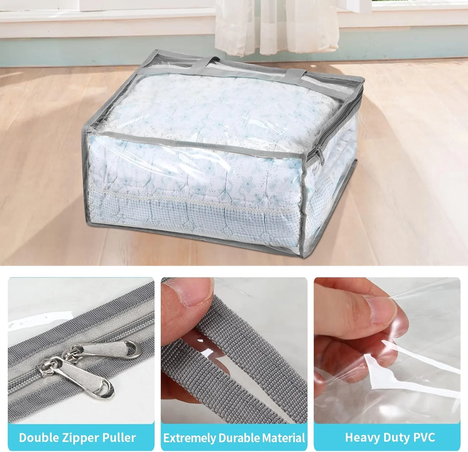 Vinyl Storage Bags for Sheet, Thin Blanket, Sofa Pillow, Clothes (Grey)