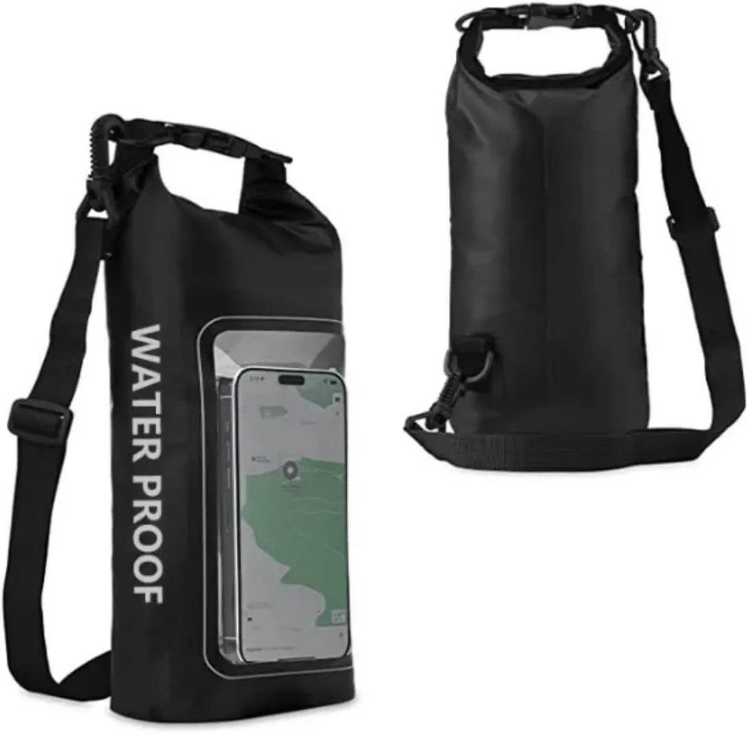 Waterproof Dry Bag 2L, Bag with Shoulder Straps, Roll Top Waterproof Bag for Beach, Swimming, Boating, Kayaking, Paddleboarding & Marine Adventures, Black Color