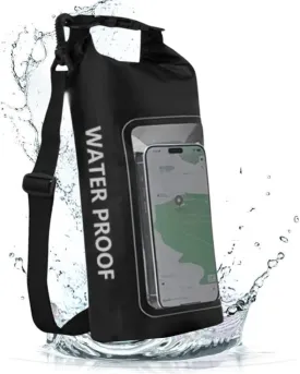 Waterproof Dry Bag 2L, Bag with Shoulder Straps, Roll Top Waterproof Bag for Beach, Swimming, Boating, Kayaking, Paddleboarding & Marine Adventures, Black Color