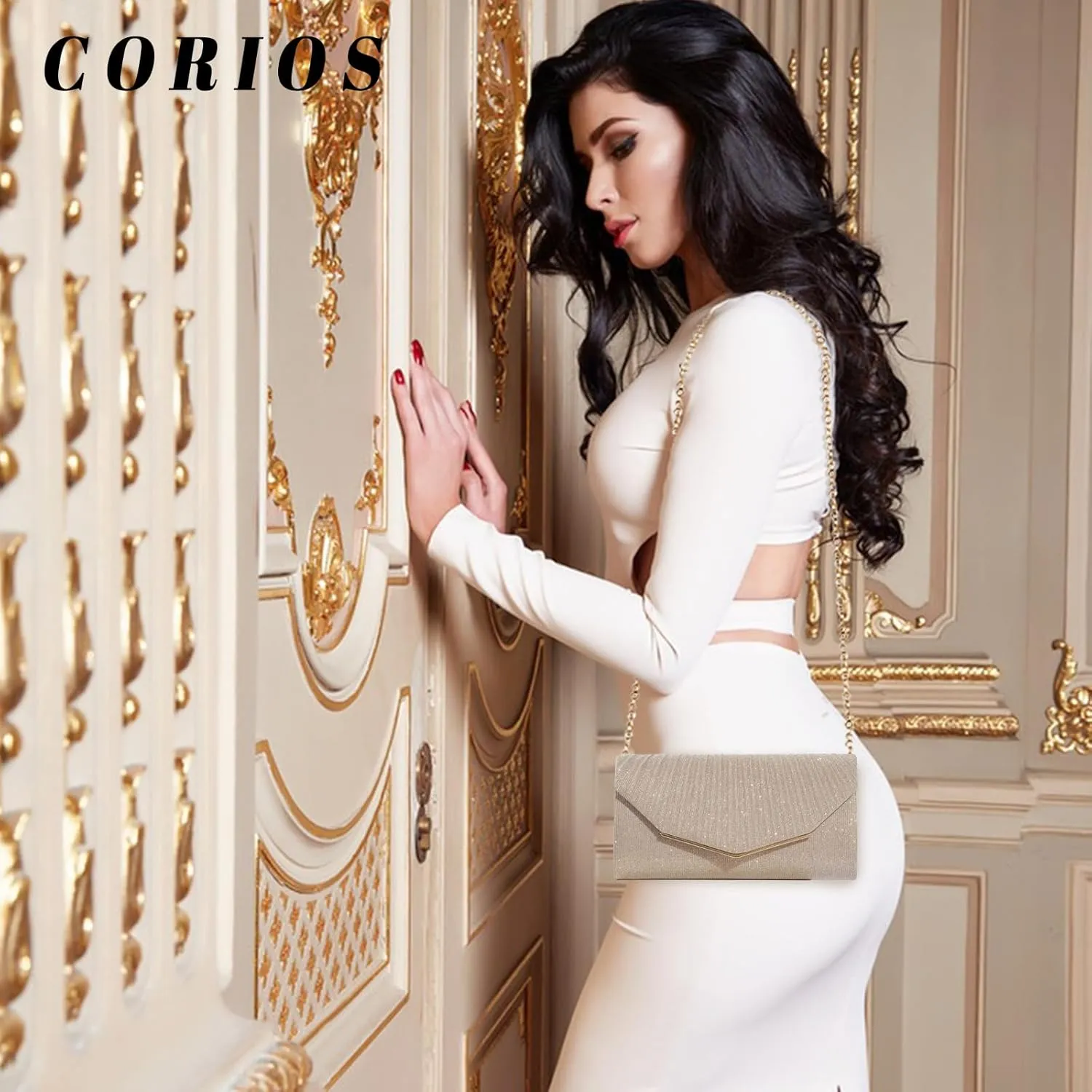 Women Envelope Clutch Bag Sequins Evening Bag Bridal Wedding Purse Shiny Handbag Elegant Sparkly Shoulder Bag