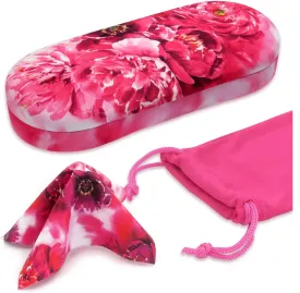 Women Glasses Case, Hard Shell Eyeglass Holder, Protective with lip for easy openning with drawstring pouch and cloth