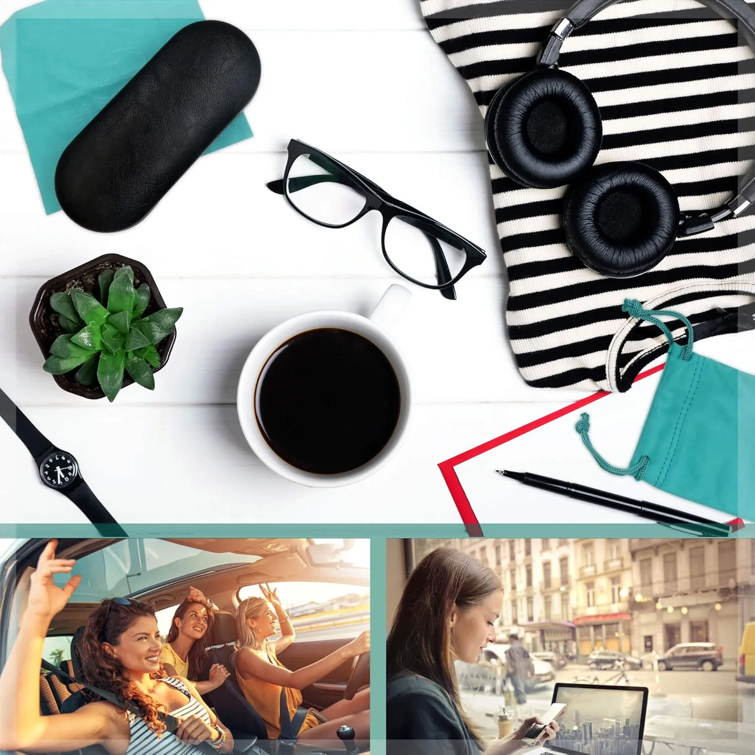 Women Glasses Case, Hard Shell Eyeglass Holder, Protective with lip for easy openning with drawstring pouch and cloth