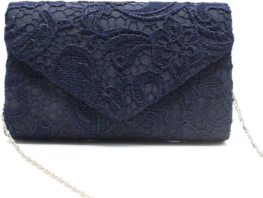 Women Lace Evening Clutch Purse Floral Envelope Handbag Elegant Prom Wedding Party Bag