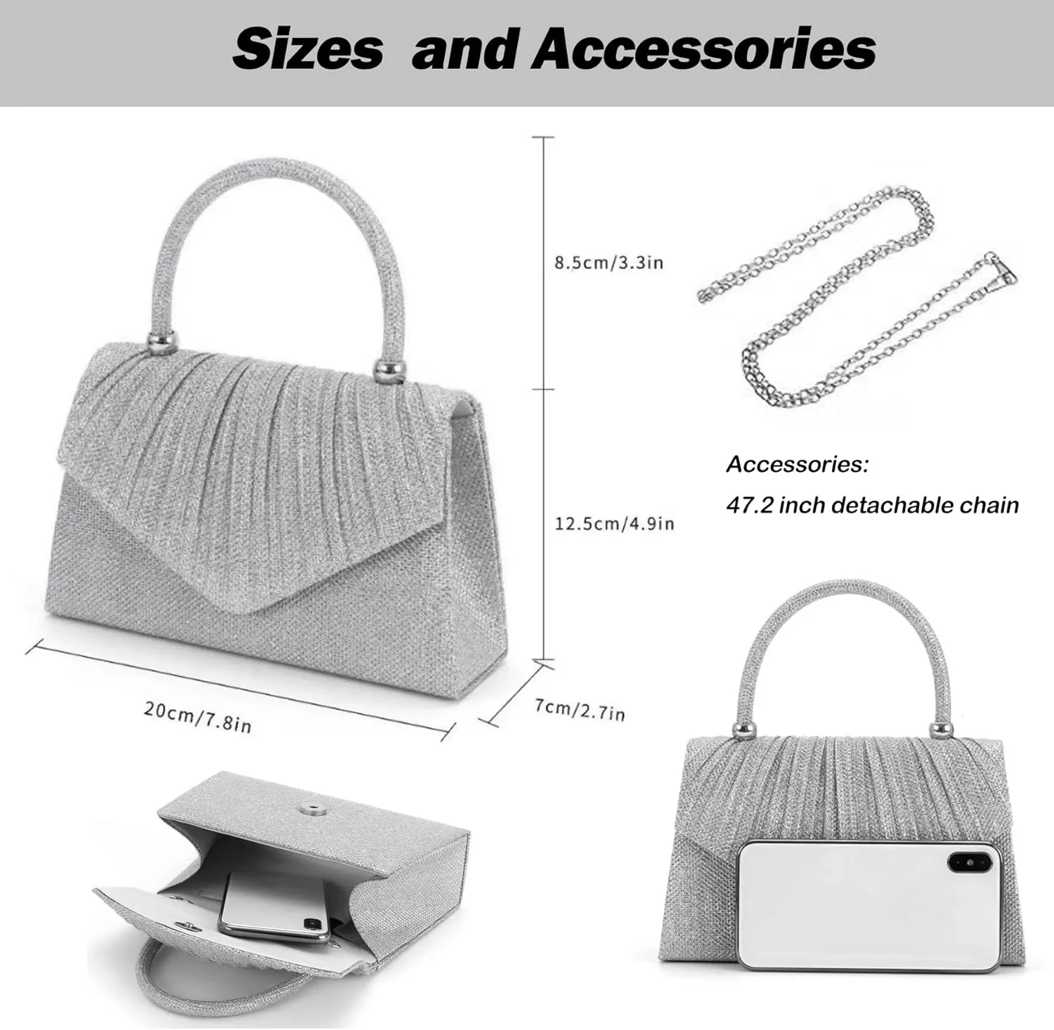 Women's Evening Handbags, Elegant Pleated Clutch Purse for Formal Prom Tea Party Wedding guest Cocktail Night Date