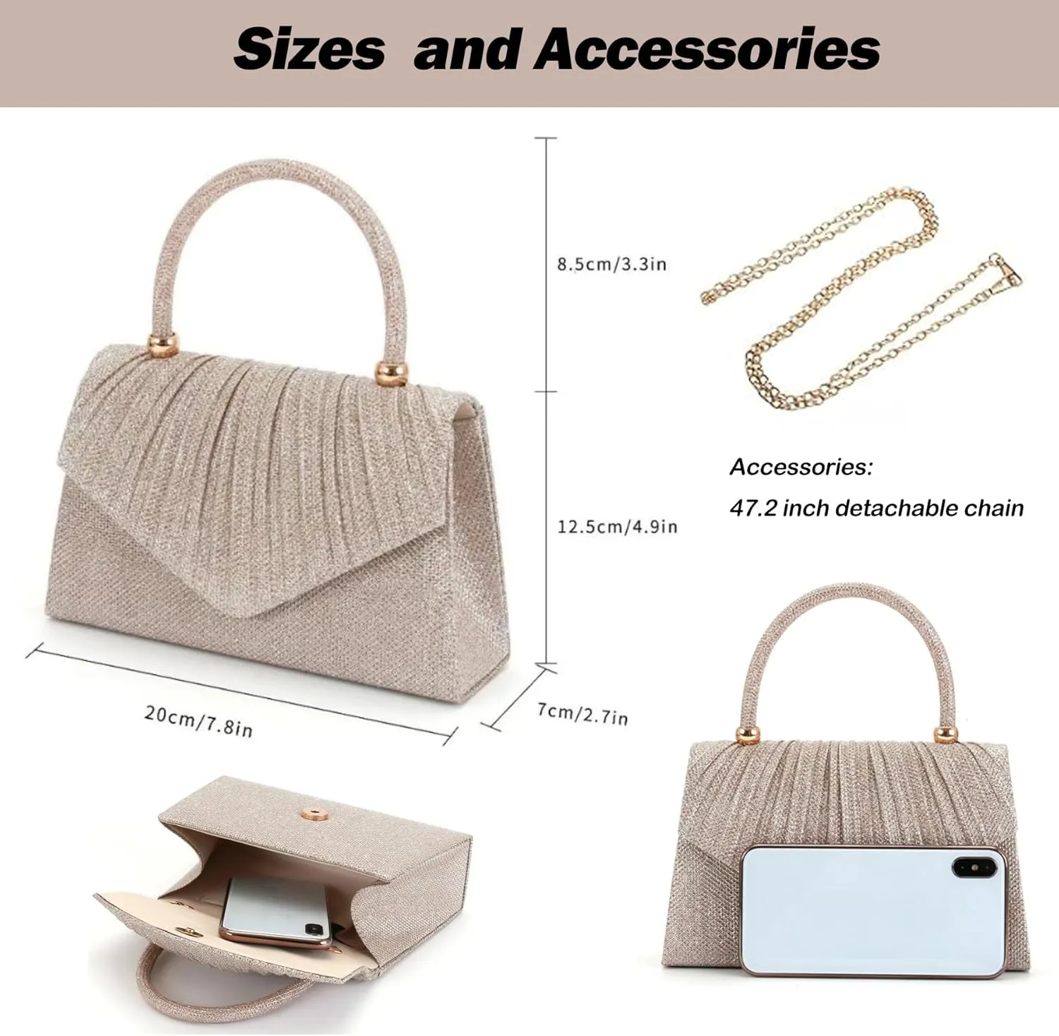 Women's Evening Handbags, Elegant Pleated Clutch Purse for Formal Prom Tea Party Wedding guest Cocktail Night Date