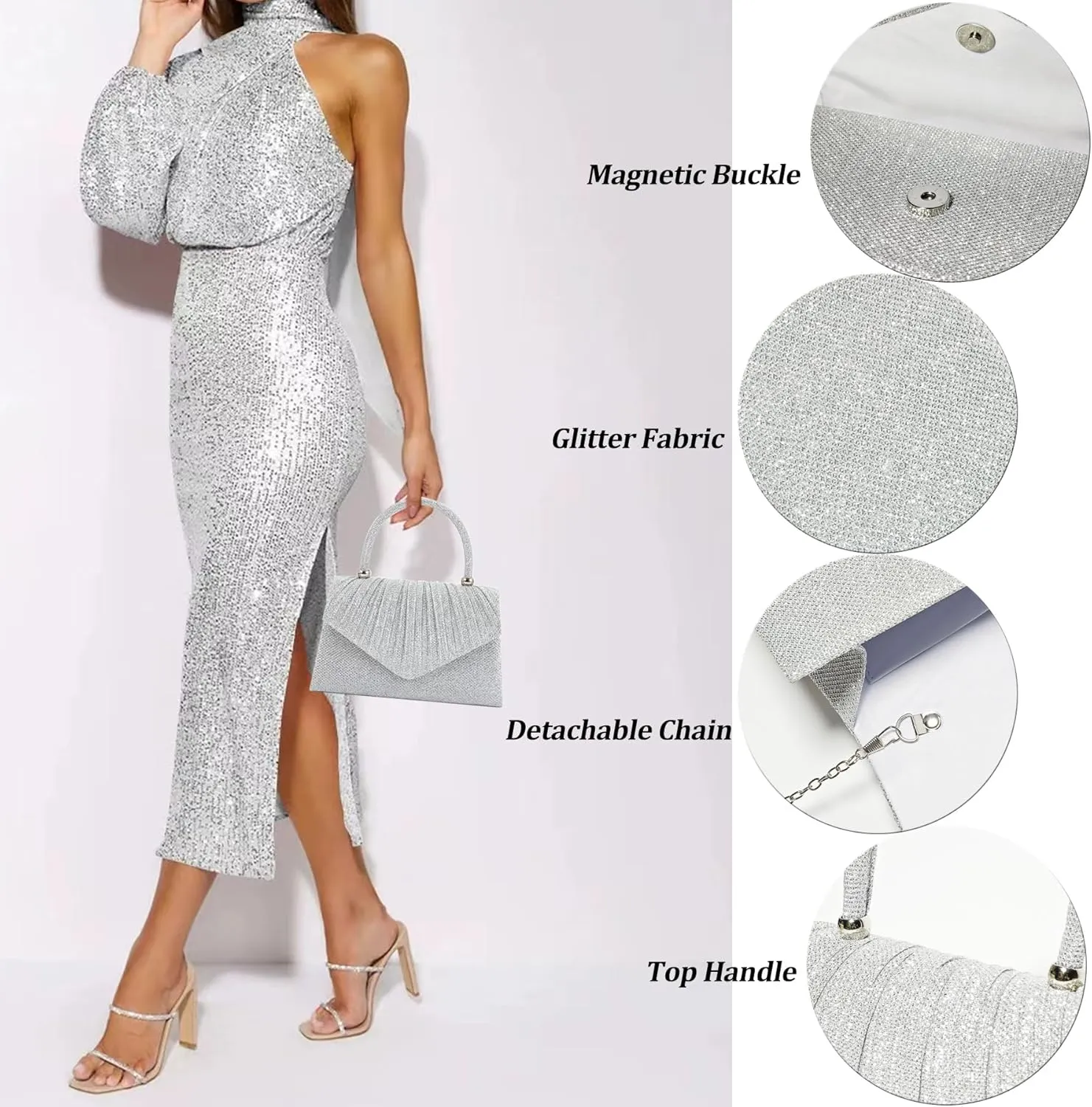 Women's Evening Handbags, Elegant Pleated Clutch Purse for Formal Prom Tea Party Wedding guest Cocktail Night Date