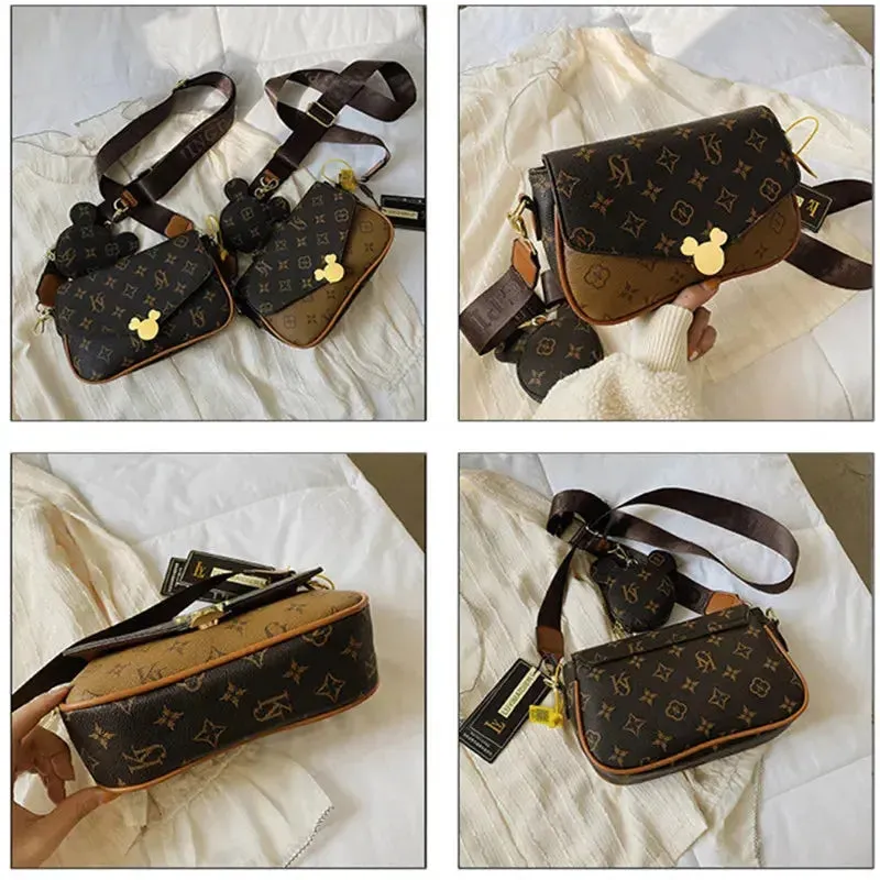 Women's Luxury Handbag 2023 New Fashion Retro Print One Shoulder Crossbody Bag 2 Piece Set Versatile Small Square Bag Totes