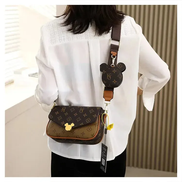Women's Luxury Handbag 2023 New Fashion Retro Print One Shoulder Crossbody Bag 2 Piece Set Versatile Small Square Bag Totes