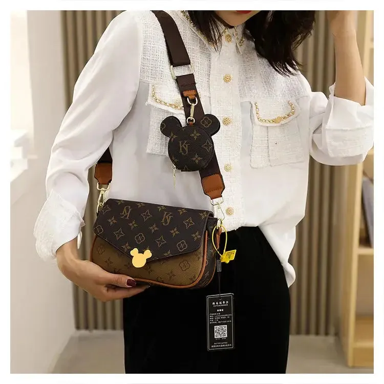 Women's Luxury Handbag 2023 New Fashion Retro Print One Shoulder Crossbody Bag 2 Piece Set Versatile Small Square Bag Totes
