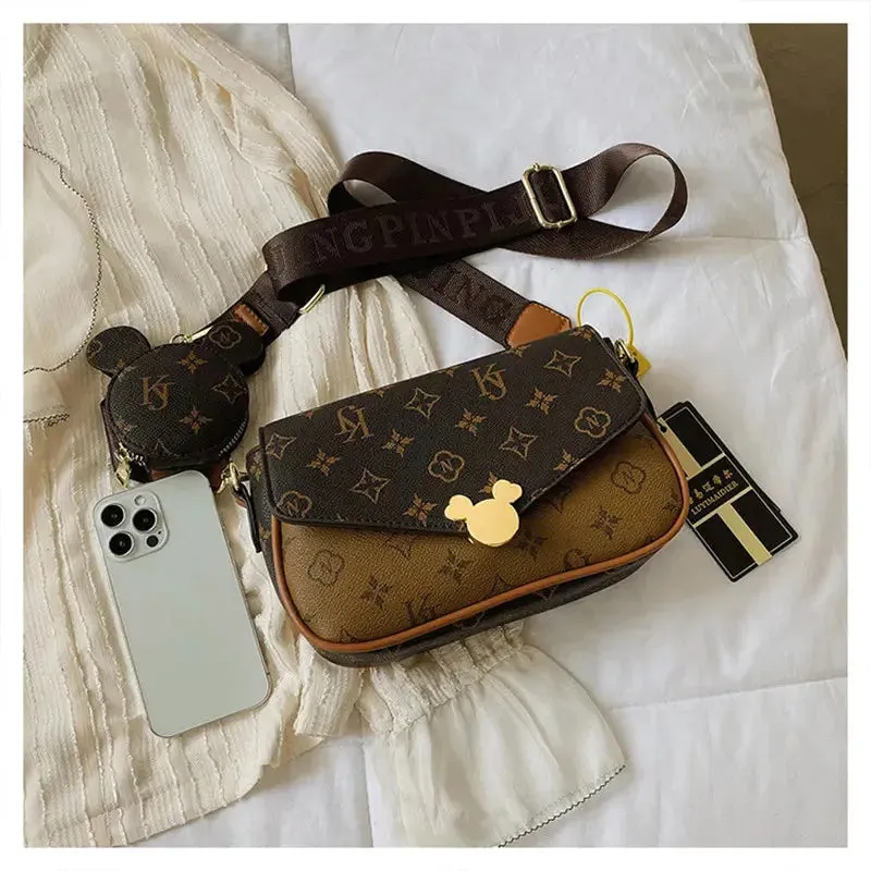 Women's Luxury Handbag 2023 New Fashion Retro Print One Shoulder Crossbody Bag 2 Piece Set Versatile Small Square Bag Totes