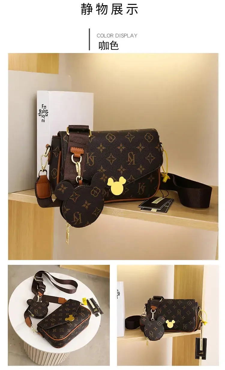 Women's Luxury Handbag 2023 New Fashion Retro Print One Shoulder Crossbody Bag 2 Piece Set Versatile Small Square Bag Totes