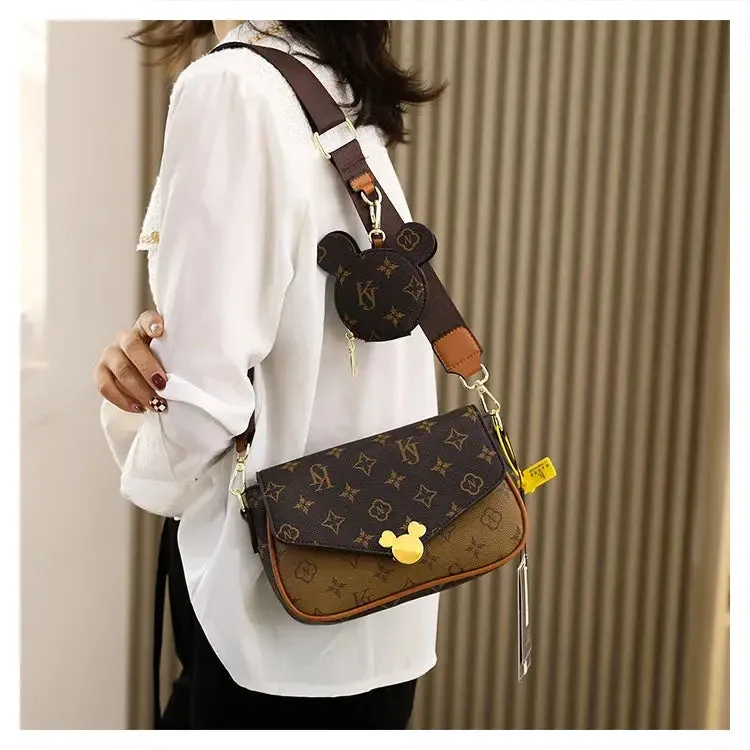 Women's Luxury Handbag 2023 New Fashion Retro Print One Shoulder Crossbody Bag 2 Piece Set Versatile Small Square Bag Totes