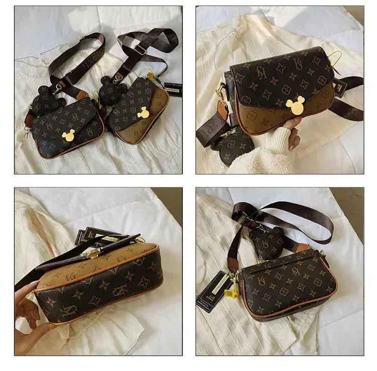 Women's Luxury Handbag 2023 New Fashion Retro Print One Shoulder Crossbody Bag 2 Piece Set Versatile Small Square Bag Totes