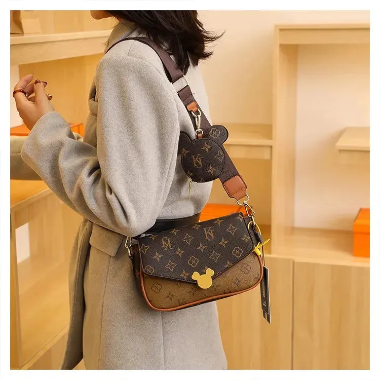 Women's Luxury Handbag 2023 New Fashion Retro Print One Shoulder Crossbody Bag 2 Piece Set Versatile Small Square Bag Totes