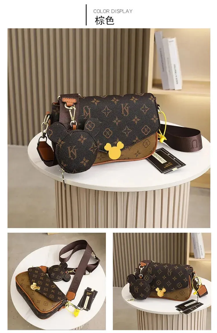 Women's Luxury Handbag 2023 New Fashion Retro Print One Shoulder Crossbody Bag 2 Piece Set Versatile Small Square Bag Totes