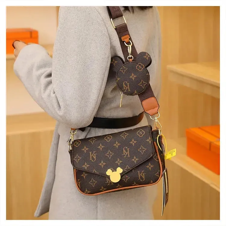 Women's Luxury Handbag 2023 New Fashion Retro Print One Shoulder Crossbody Bag 2 Piece Set Versatile Small Square Bag Totes