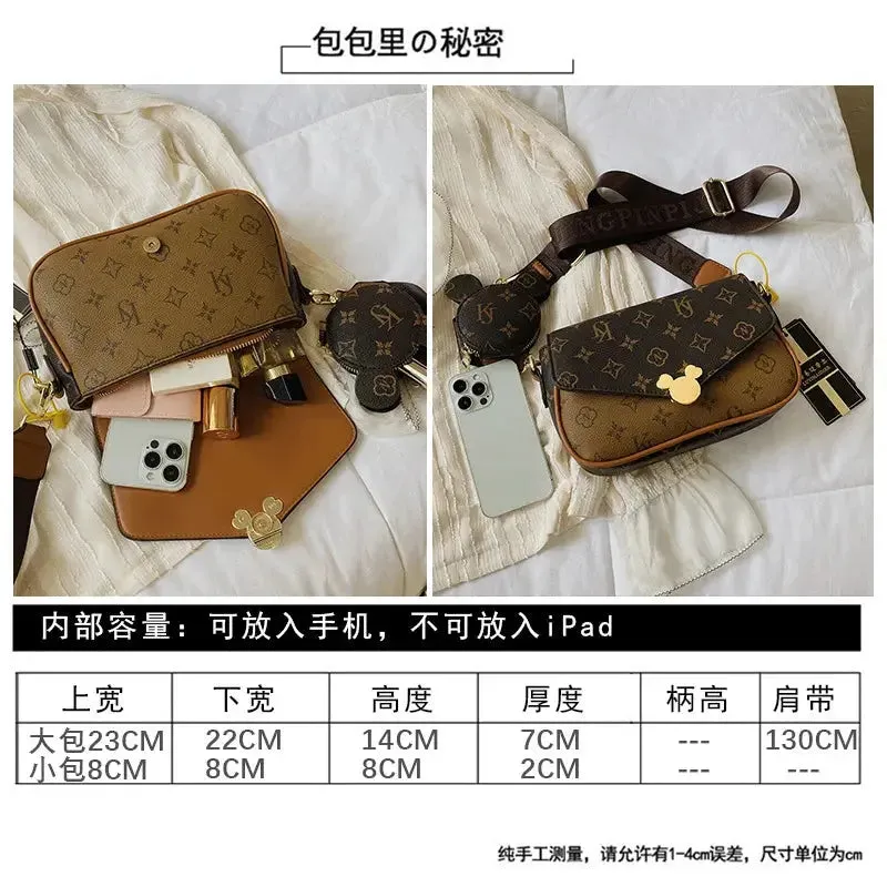 Women's Luxury Handbag 2023 New Fashion Retro Print One Shoulder Crossbody Bag 2 Piece Set Versatile Small Square Bag Totes