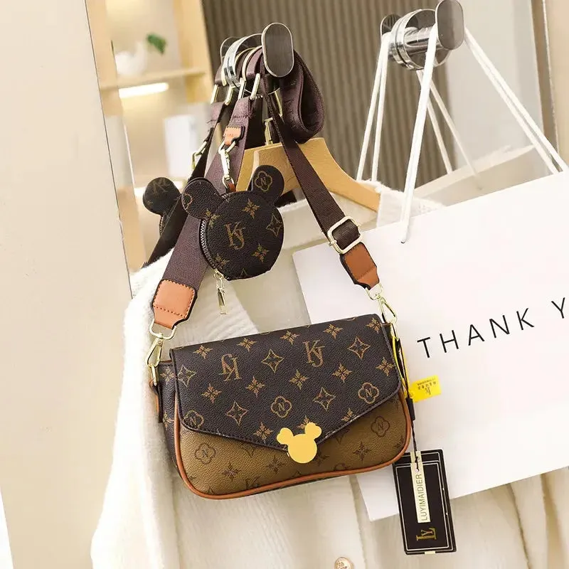 Women's Luxury Handbag 2023 New Fashion Retro Print One Shoulder Crossbody Bag 2 Piece Set Versatile Small Square Bag Totes
