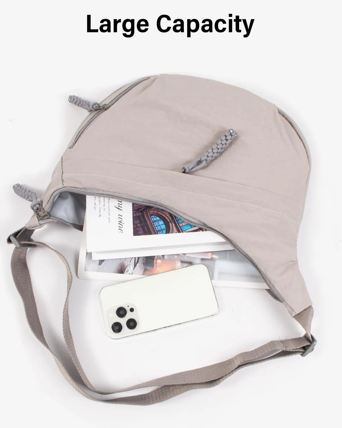 Women's Nylon Hobo Crescent Crossbody Bag, Multi-Pocket Sling Bag, Half Moon Shoulder Purse