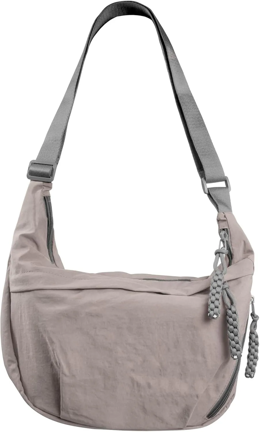 Women's Nylon Hobo Crescent Crossbody Bag, Multi-Pocket Sling Bag, Half Moon Shoulder Purse
