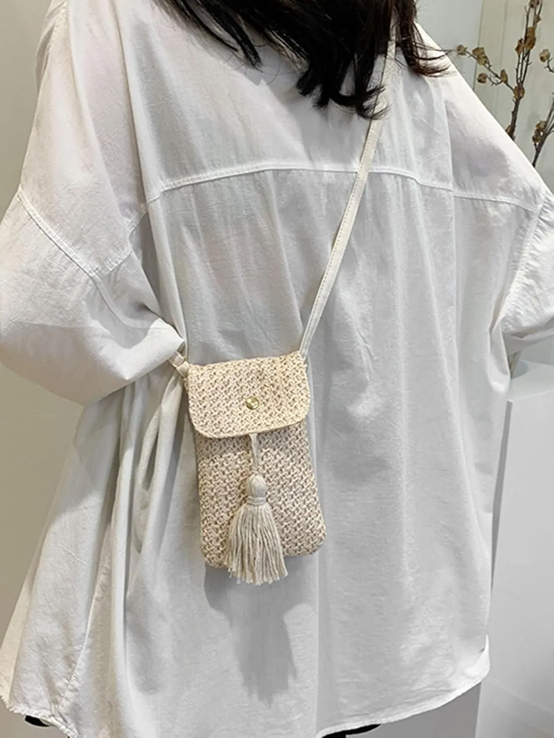 Women's Straw Crossbody Bag Woven Tassel Boho Clutch Purses Handbag Bucket Bags