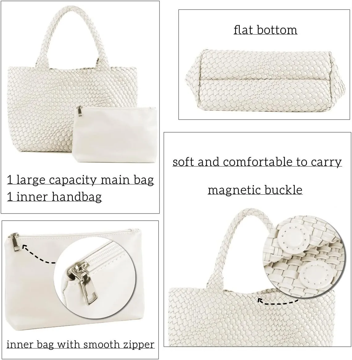 Woven Bag for WomenVegan Leather Handwoven Tote Bags with Purse Shopper Bag Large Shoulder bag