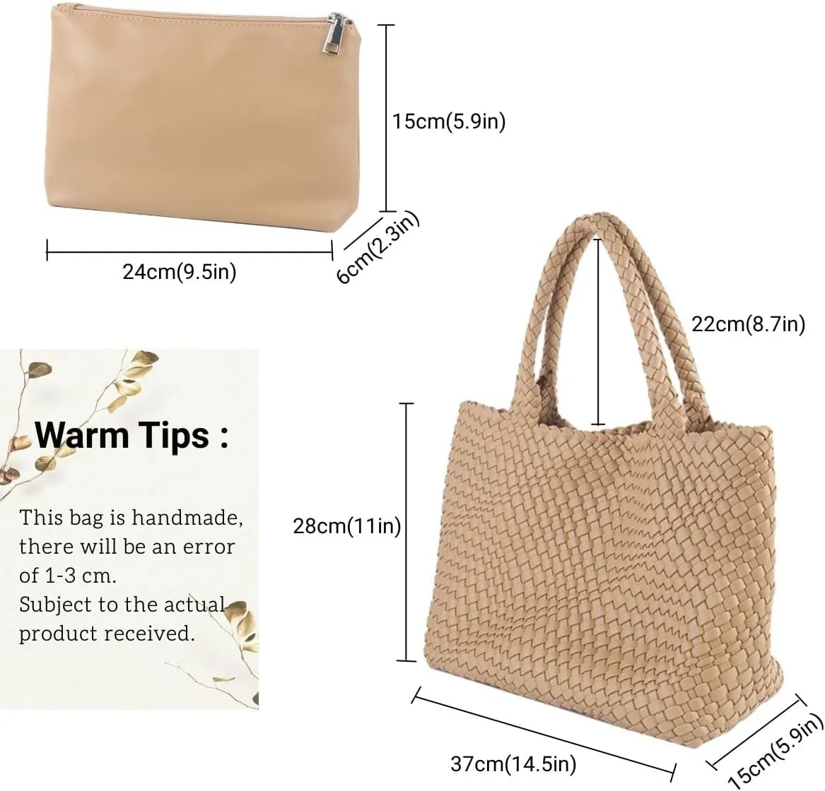 Woven Bag for WomenVegan Leather Handwoven Tote Bags with Purse Shopper Bag Large Shoulder bag