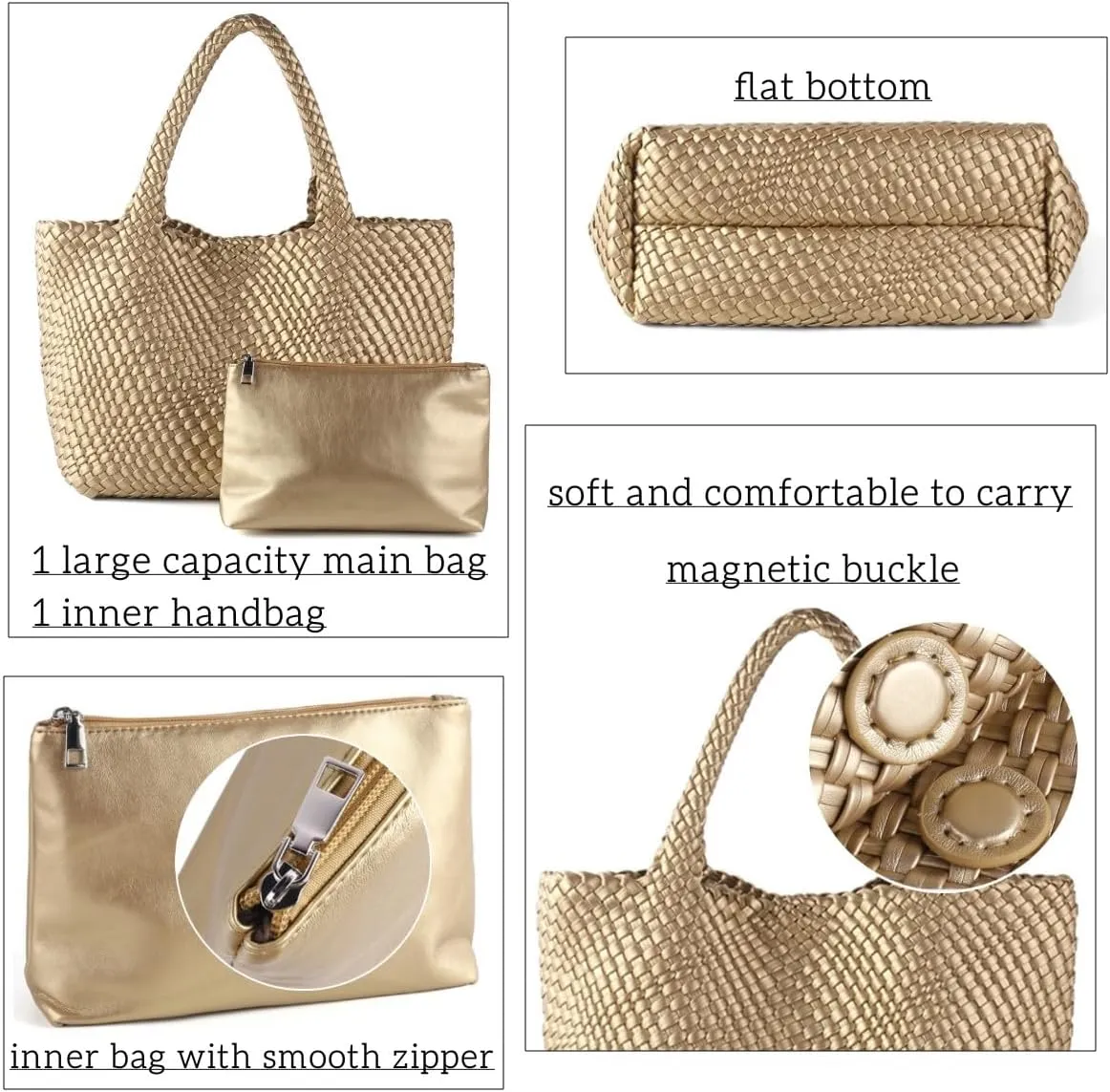 Woven Bag for WomenVegan Leather Handwoven Tote Bags with Purse Shopper Bag Large Shoulder bag