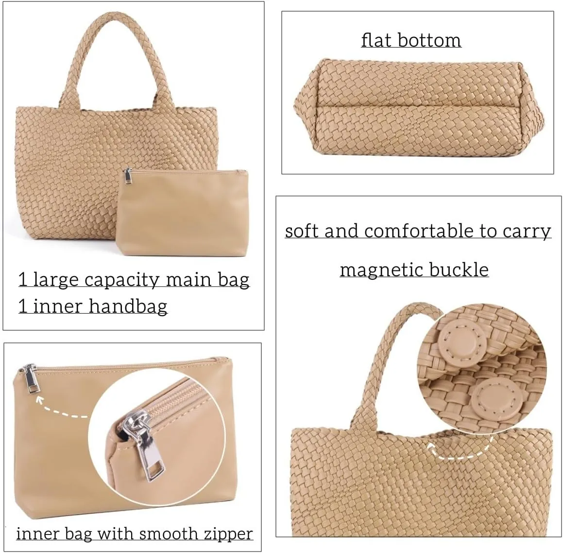Woven Bag for WomenVegan Leather Handwoven Tote Bags with Purse Shopper Bag Large Shoulder bag