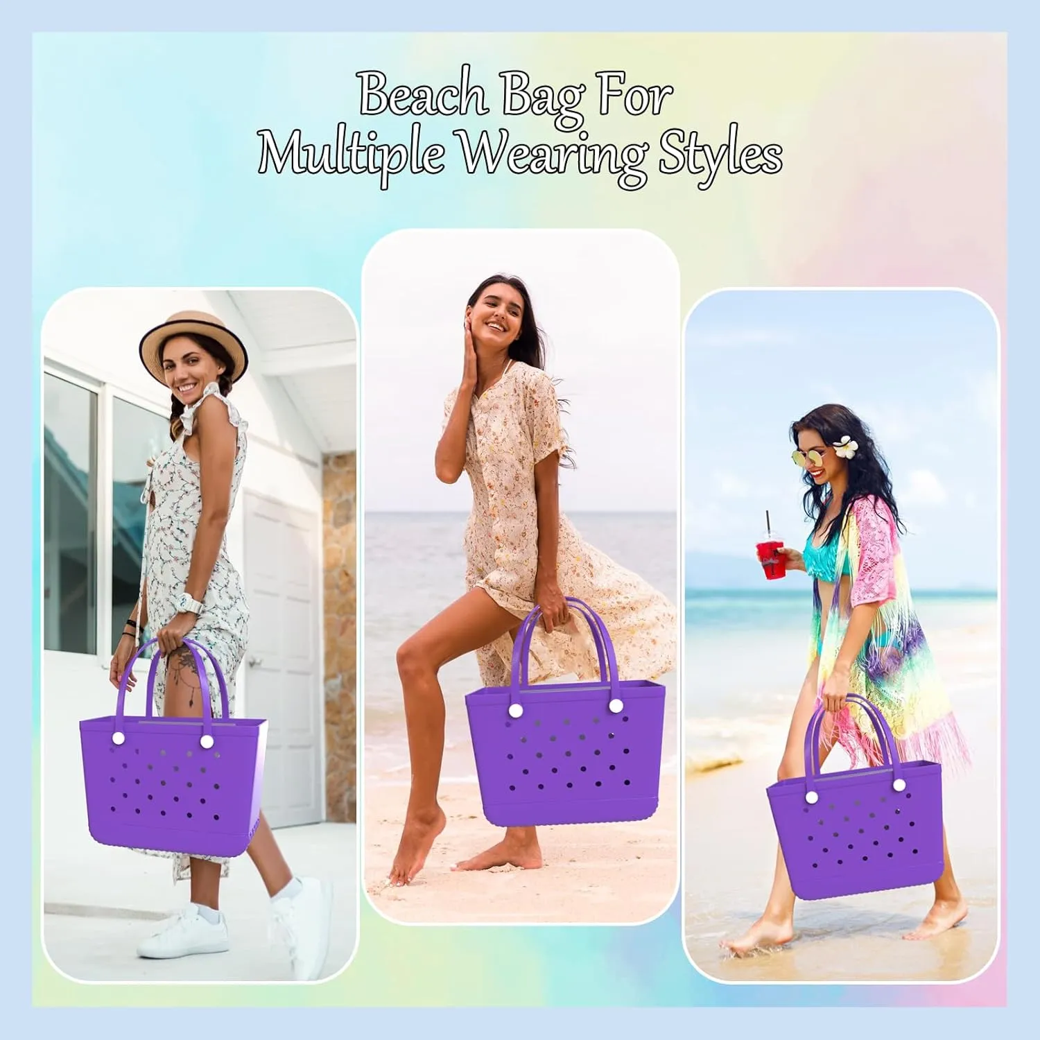 X-Large Rubber Beach Bag Tote Bag with Waterproof Zipper Inner Bag, Washable Durable Tote Bag Storage bags