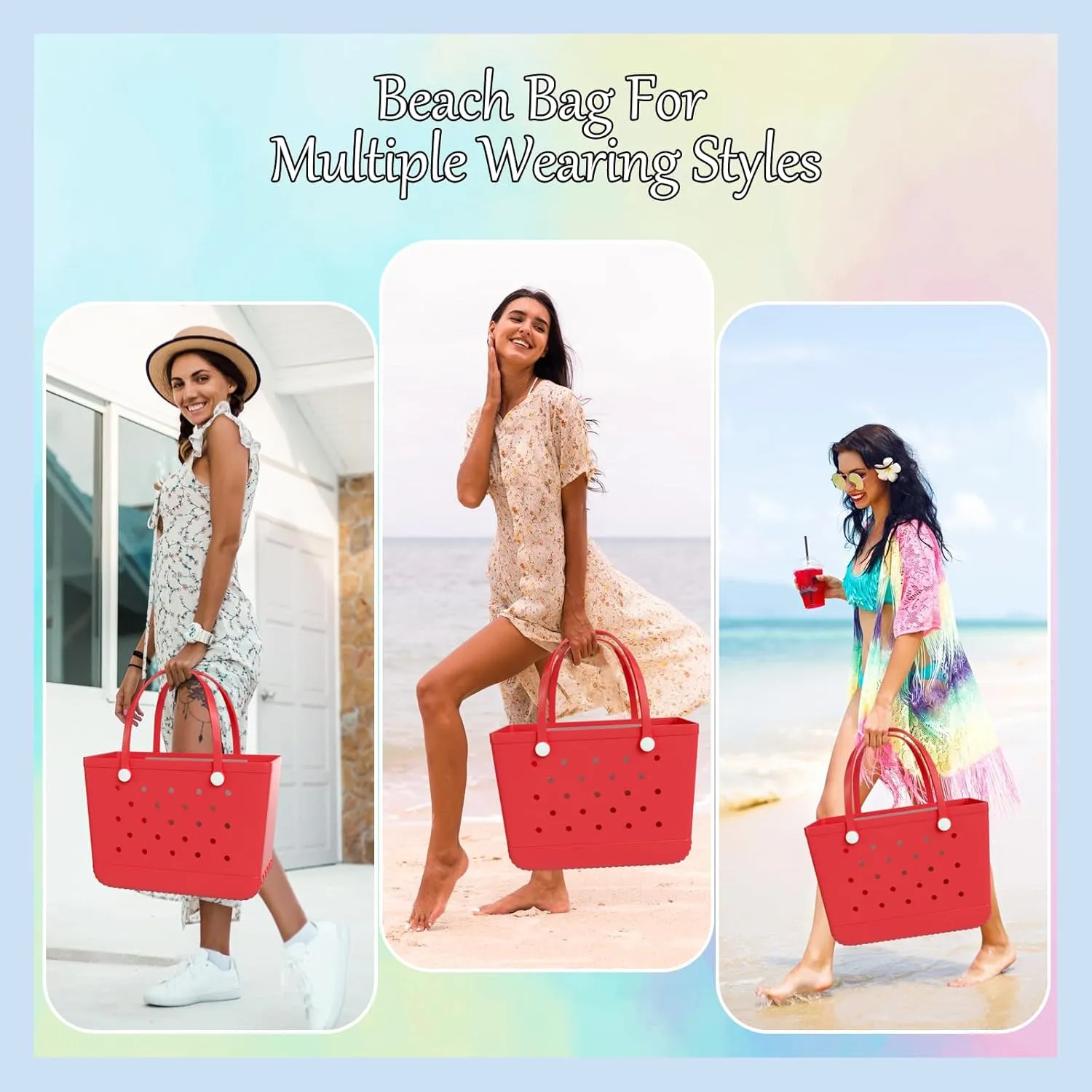 X-Large Rubber Beach Bag Tote Bag with Waterproof Zipper Inner Bag, Washable Durable Tote Bag Storage bags
